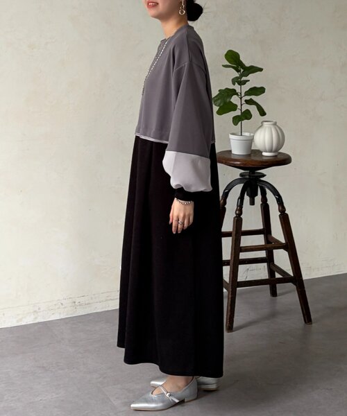 Chez toi（シェトワ）の「ポンチドッキンワンピース（ワンピース・レディース・ベージュ/ブラック/チャコールグレー・FREE）」の16枚目の写真