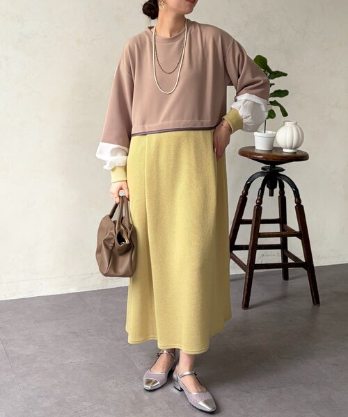 Chez toi（シェトワ）の「ポンチドッキンワンピース（ワンピース・レディース・ベージュ/ブラック/チャコールグレー・FREE）」の18枚目の写真