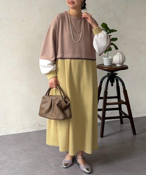 Chez toi（シェトワ）の「ポンチドッキンワンピース（ワンピース・レディース・ベージュ/ブラック/チャコールグレー・FREE）」の19枚目の写真