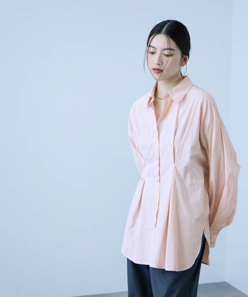VICKY(ビッキー)の「ストライプウエストタックシャツ≪手洗い可能≫(シャツ/ブラウス・レディース・ピンク系その他/ブルー系その他/イエロー系その他・M)」の1枚目の写真