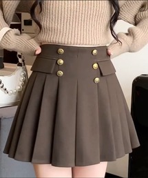 フロントボタンプリーツミニスカート