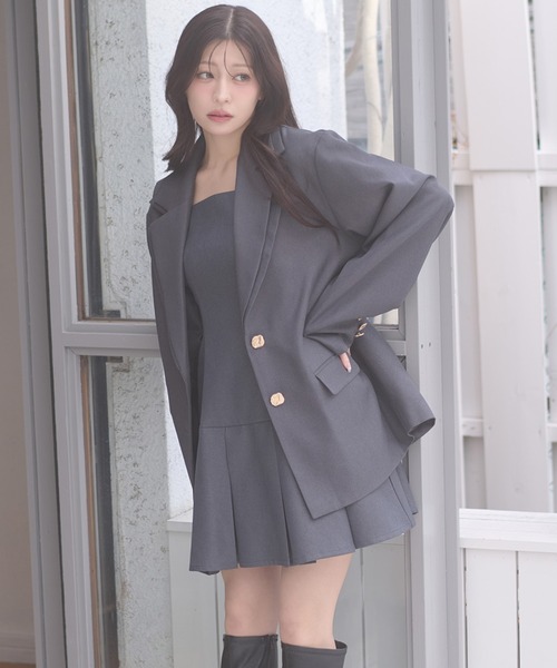 Ambre Neige(アンブルネージュ)の「pleats mini camisole dress / プリーツミニキャミワンピース(ワンピース・レディース・チャコールグレー/ベージュ/ダークブラウン・FREE)」の2枚目の写真