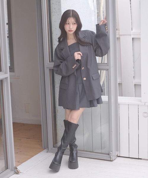 Ambre Neige(アンブルネージュ)の「pleats mini camisole dress / プリーツミニキャミワンピース(ワンピース・レディース・チャコールグレー/ベージュ/ダークブラウン・FREE)」の7枚目の写真
