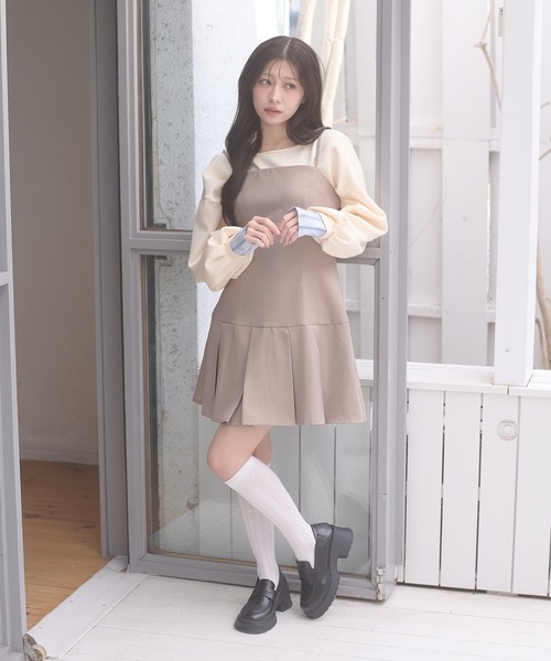 Ambre Neige(アンブルネージュ)の「pleats mini camisole dress / プリーツミニキャミワンピース(ワンピース・レディース・チャコールグレー/ベージュ/ダークブラウン・FREE)」の19枚目の写真