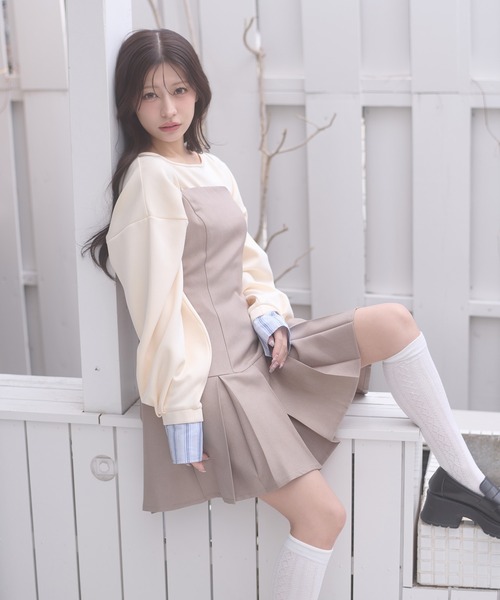 Ambre Neige(アンブルネージュ)の「pleats mini camisole dress / プリーツミニキャミワンピース(ワンピース・レディース・チャコールグレー/ベージュ/ダークブラウン・FREE)」の17枚目の写真