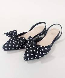 histoire（イストワール）の「水玉 チェック柄 千鳥格子 リボンフラットミュール ポインテッド トゥ バックストラップパンプス（パンプス）」