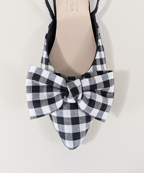 styiro(スタイロ)の「水玉 チェック柄 千鳥格子 リボンフラットミュール ポインテッド トゥ バックストラップパンプス(パンプス・レディース・ハウンドトゥース/チェック/ドット/ブラック・39/38/37/36)」の21枚目の写真