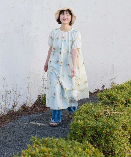 _ｸﾛｽｽﾃｯﾁ ひまわり刺繍ワンピース（ワンピース）｜l'atelier du savon
