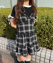 フリルチェックキャミワンピース