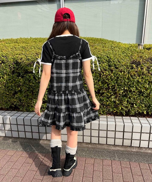 WC（ダブル シー）の「フリルチェックキャミワンピース（ワンピース・レディース・ブラック/ブルー・FREE）」の7枚目の写真