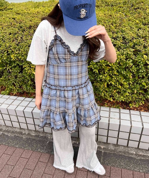 WC（ダブル シー）の「フリルチェックキャミワンピース（ワンピース・レディース・ブラック/ブルー・FREE）」の12枚目の写真