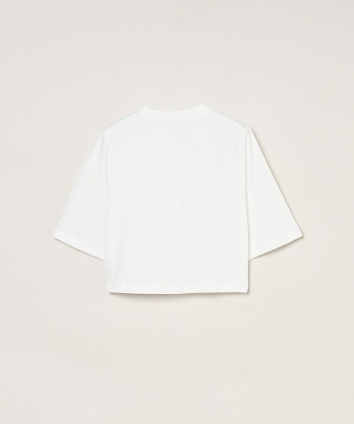 three dots(スリードッツ)の「ミルキージャージー ミニTシャツ(Tシャツ/カットソー・レディース・ブラック/ホワイト系その他/ベージュ系その他・S)」の5枚目の写真