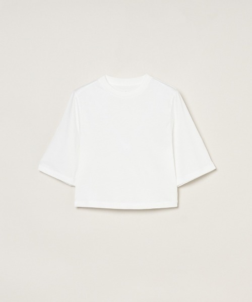 three dots(スリードッツ)の「ミルキージャージー ミニTシャツ(Tシャツ/カットソー・レディース・ブラック/ホワイト系その他/ベージュ系その他・S)」の4枚目の写真