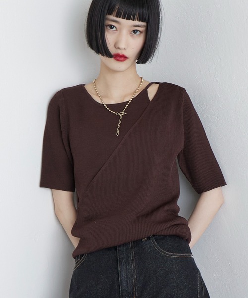 Lui's（ルイス）の「レイヤード半袖ニットプルオーバー（Tシャツ/カットソー・レディース・ブラウン/ブラック/オフホワイト・FREE）」の3枚目の写真