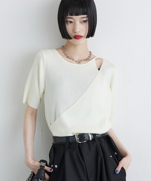 Lui's（ルイス）の「レイヤード半袖ニットプルオーバー（Tシャツ/カットソー・レディース・ブラウン/ブラック/オフホワイト・FREE）」の2枚目の写真