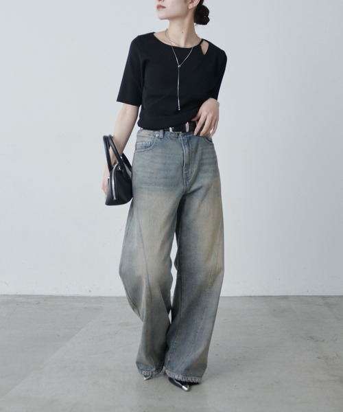 Lui's（ルイス）の「レイヤード半袖ニットプルオーバー（Tシャツ/カットソー・レディース・ブラウン/ブラック/オフホワイト・FREE）」の6枚目の写真