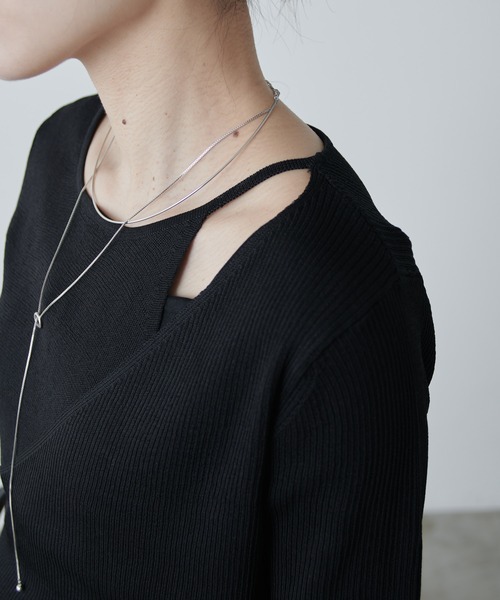 Lui's（ルイス）の「レイヤード半袖ニットプルオーバー（Tシャツ/カットソー・レディース・ブラウン/ブラック/オフホワイト・FREE）」の4枚目の写真