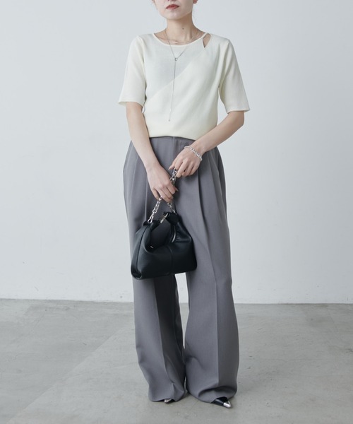 Lui's（ルイス）の「レイヤード半袖ニットプルオーバー（Tシャツ/カットソー・レディース・ブラウン/ブラック/オフホワイト・FREE）」の11枚目の写真