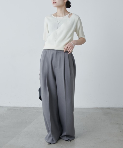 Lui's（ルイス）の「レイヤード半袖ニットプルオーバー（Tシャツ/カットソー・レディース・ブラウン/ブラック/オフホワイト・FREE）」の12枚目の写真