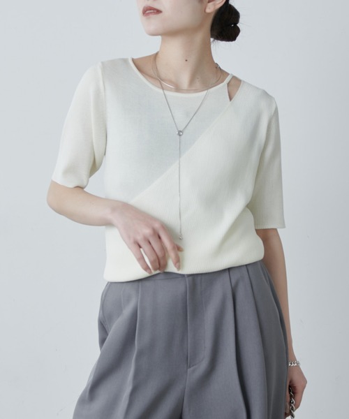 Lui's（ルイス）の「レイヤード半袖ニットプルオーバー（Tシャツ/カットソー・レディース・ブラウン/ブラック/オフホワイト・FREE）」の13枚目の写真