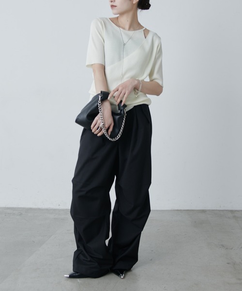 Lui's（ルイス）の「レイヤード半袖ニットプルオーバー（Tシャツ/カットソー・レディース・ブラウン/ブラック/オフホワイト・FREE）」の15枚目の写真