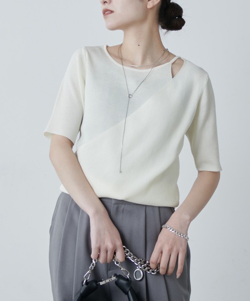 Lui's（ルイス）の「レイヤード半袖ニットプルオーバー（Tシャツ/カットソー・レディース・ブラウン/ブラック/オフホワイト・FREE）」の7枚目の写真