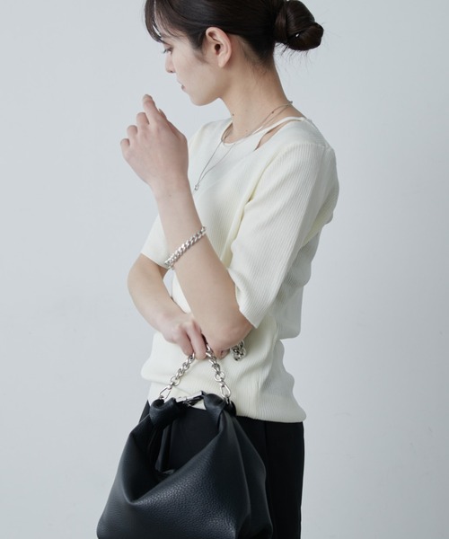 Lui's（ルイス）の「レイヤード半袖ニットプルオーバー（Tシャツ/カットソー・レディース・ブラウン/ブラック/オフホワイト・FREE）」の9枚目の写真