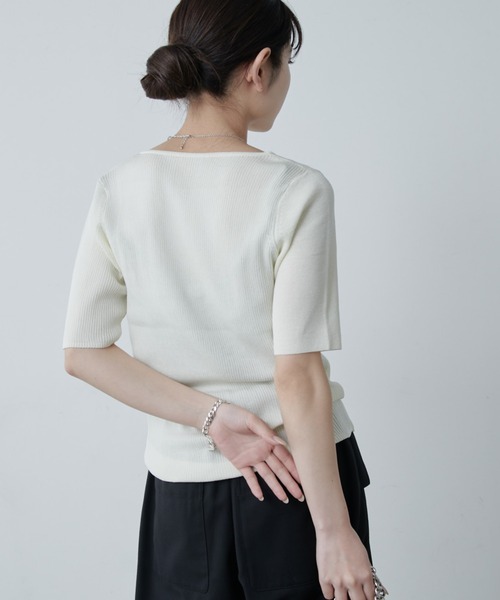 Lui's（ルイス）の「レイヤード半袖ニットプルオーバー（Tシャツ/カットソー・レディース・ブラウン/ブラック/オフホワイト・FREE）」の10枚目の写真