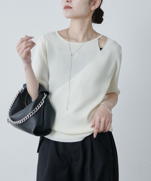 Lui's（ルイス）の「レイヤード半袖ニットプルオーバー（Tシャツ/カットソー・レディース・ブラウン/ブラック/オフホワイト・FREE）」の8枚目の写真