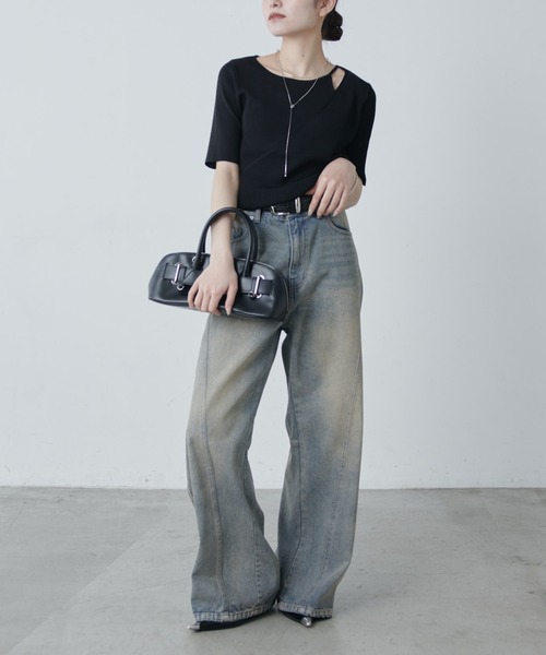 Lui's（ルイス）の「レイヤード半袖ニットプルオーバー（Tシャツ/カットソー・レディース・ブラウン/ブラック/オフホワイト・FREE）」の5枚目の写真