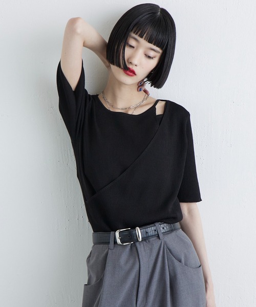 Lui's（ルイス）の「レイヤード半袖ニットプルオーバー（Tシャツ/カットソー・レディース・ブラウン/ブラック/オフホワイト・FREE）」の18枚目の写真