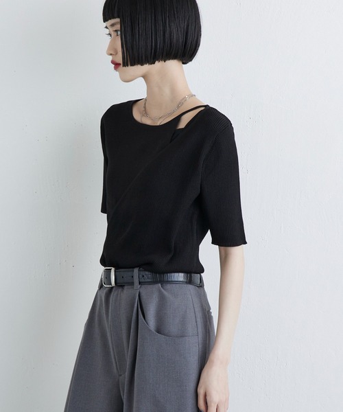 Lui's（ルイス）の「レイヤード半袖ニットプルオーバー（Tシャツ/カットソー・レディース・ブラウン/ブラック/オフホワイト・FREE）」の16枚目の写真