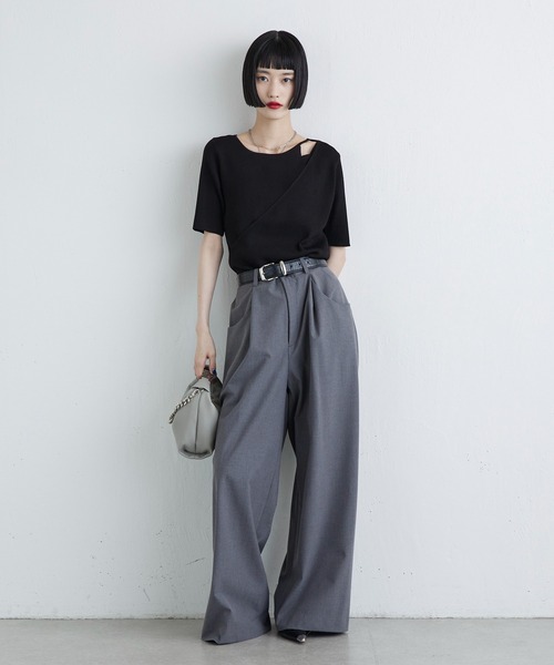 Lui's（ルイス）の「レイヤード半袖ニットプルオーバー（Tシャツ/カットソー・レディース・ブラウン/ブラック/オフホワイト・FREE）」の21枚目の写真