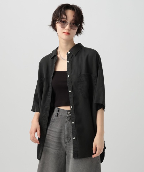 BAYFLOW（ベイフロー）の「[簡単ブラウジング仕様]2WAYスタンダート半袖シャツ（シャツ/ブラウス・レディース・ブルー/オフホワイト/ライトグリーン/モーブ系/ブラウン系/チャコール・FREE）」の3枚目の写真