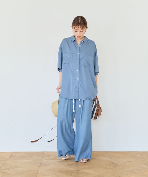 BAYFLOW（ベイフロー）の「[簡単ブラウジング仕様]2WAYスタンダート半袖シャツ（シャツ/ブラウス・レディース・ブルー/オフホワイト/ライトグリーン/モーブ系/ブラウン系/チャコール・FREE）」の16枚目の写真