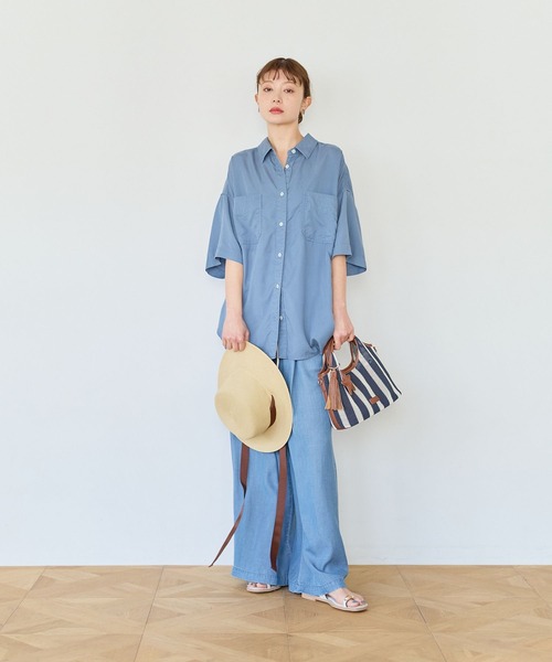 BAYFLOW（ベイフロー）の「[簡単ブラウジング仕様]2WAYスタンダート半袖シャツ（シャツ/ブラウス・レディース・ブルー/オフホワイト/ライトグリーン/モーブ系/ブラウン系/チャコール・FREE）」の18枚目の写真