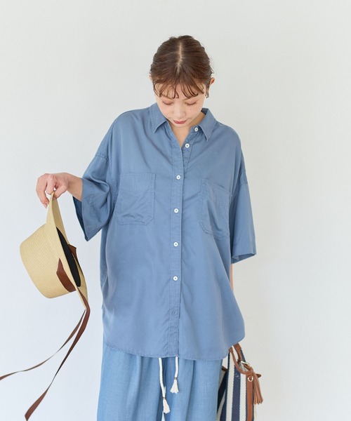 BAYFLOW（ベイフロー）の「[簡単ブラウジング仕様]2WAYスタンダート半袖シャツ（シャツ/ブラウス・レディース・ブルー/オフホワイト/ライトグリーン/モーブ系/ブラウン系/チャコール・FREE）」の20枚目の写真