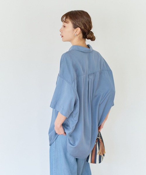 BAYFLOW（ベイフロー）の「[簡単ブラウジング仕様]2WAYスタンダート半袖シャツ（シャツ/ブラウス・レディース・ブルー/オフホワイト/ライトグリーン/モーブ系/ブラウン系/チャコール・FREE）」の21枚目の写真