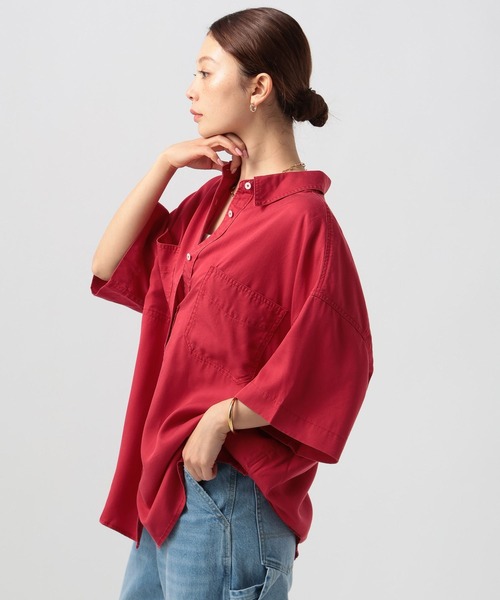 BAYFLOW（ベイフロー）の「[簡単ブラウジング仕様]2WAYスタンダート半袖シャツ（シャツ/ブラウス・レディース・ブルー/オフホワイト/ライトグリーン/モーブ系/ブラウン系/チャコール/レッド/ターコイズブルー・FREE）」の11枚目の写真