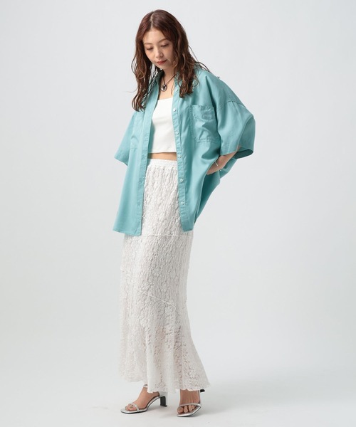 BAYFLOW（ベイフロー）の「[簡単ブラウジング仕様]2WAYスタンダート半袖シャツ（シャツ/ブラウス・レディース・ブルー/オフホワイト/ライトグリーン/モーブ系/ブラウン系/チャコール/レッド/ターコイズブルー・FREE）」の12枚目の写真