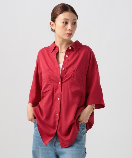 BAYFLOW（ベイフロー）の「[簡単ブラウジング仕様]2WAYスタンダート半袖シャツ（シャツ/ブラウス・レディース・ブルー/オフホワイト/ライトグリーン/モーブ系/ブラウン系/チャコール/レッド/ターコイズブルー・FREE）」の18枚目の写真