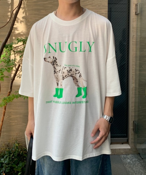 link lot（リンクロット）の「【男女兼用】ビッグシルエットワンちゃんカラーロゴプリントT（Tシャツ/カットソー・レディース・オートミール/チャコール/ホワイト/ブラウン・F）」の2枚目の写真
