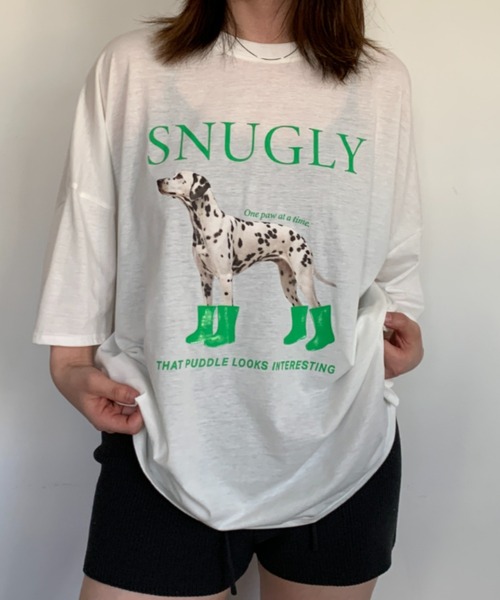 link lot（リンクロット）の「【男女兼用】ビッグシルエットワンちゃんカラーロゴプリントT（Tシャツ/カットソー・レディース・オートミール/チャコール/ホワイト/ブラウン・F）」の5枚目の写真