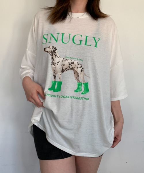 link lot（リンクロット）の「【男女兼用】ビッグシルエットワンちゃんカラーロゴプリントT（Tシャツ/カットソー・レディース・オートミール/チャコール/ホワイト/ブラウン・F）」の6枚目の写真