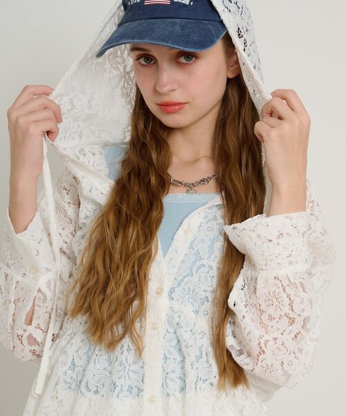 w closet（ダブルクローゼット）の「【3色展開/ウエストゴム】ドロストフードシャツ（シャツ/ブラウス・レディース・ネイビー/オフホワイト/ピンク/グリーン・FREE）」の19枚目の写真