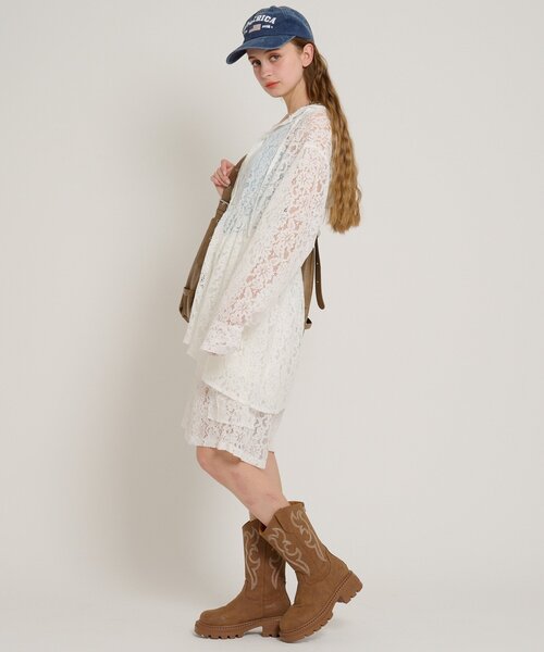 w closet（ダブルクローゼット）の「【3色展開/ウエストゴム】ドロストフードシャツ（シャツ/ブラウス・レディース・ネイビー/オフホワイト/ピンク/グリーン・FREE）」の22枚目の写真