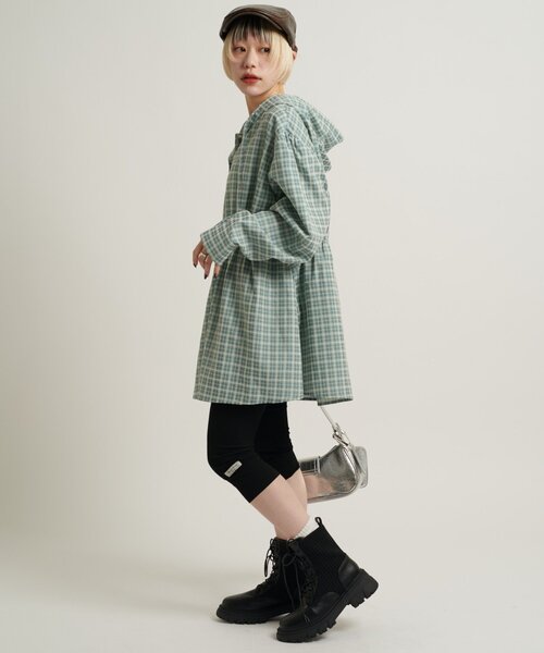 w closet(ダブルクローゼット)の「【3色展開/ウエストゴム】ドロストフードシャツ(シャツ/ブラウス・レディース・ネイビー/オフホワイト/ピンク/グリーン・FREE)」の21枚目の写真