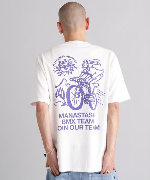 MANASTASH(マナスタッシュ)の「MANASTASH/マナスタッシュ HEMP TEE BMX(Tシャツ/カットソー・メンズ・ブラック/ライム/ホワイト・L/M/S/XL)」の1枚目の写真