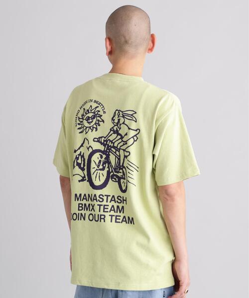 MANASTASH(マナスタッシュ)の「MANASTASH/マナスタッシュ HEMP TEE BMX(Tシャツ/カットソー・メンズ・ブラック/ライム/ホワイト・L/M/S/XL)」の3枚目の写真