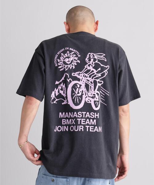 MANASTASH(マナスタッシュ)の「MANASTASH/マナスタッシュ HEMP TEE BMX(Tシャツ/カットソー・メンズ・ブラック/ライム/ホワイト・L/M/S/XL)」の2枚目の写真